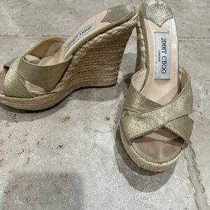 Jimmy Choo Metallic Gold Wedge Sandals